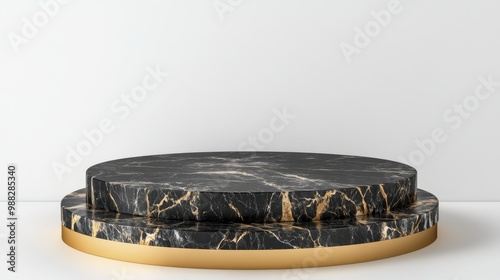 Elegant black and gold platform display stand Premium marble mockup for showcasing products advertising items Ideal for product presentation and promotion featuring 3D rendering and ample copy spa photo