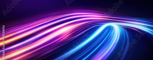 Abstract Glowing Light Trails in Purple and Blue Colors on Dark Background