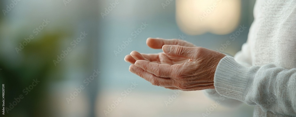 Serene Parkinson's Patient Engaging in Tremor-Control Hand Exercises in Peaceful Setting Serene Parkinson's Patient Engaging in Tremor-Control Hand Exercises in Peaceful Setting