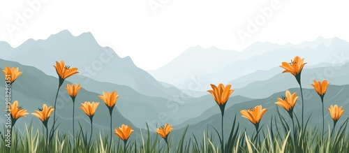 Orange wild dagga flowers Leonotis leonurus with a mountainous backdrop photo