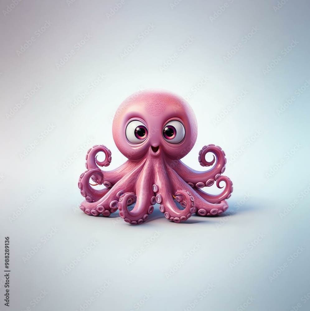 A pink cartoon octopus with big eyes and a friendly expression sits on a white background. A pink cartoon octopus with big eyes and a friendly expression sits on a white background.