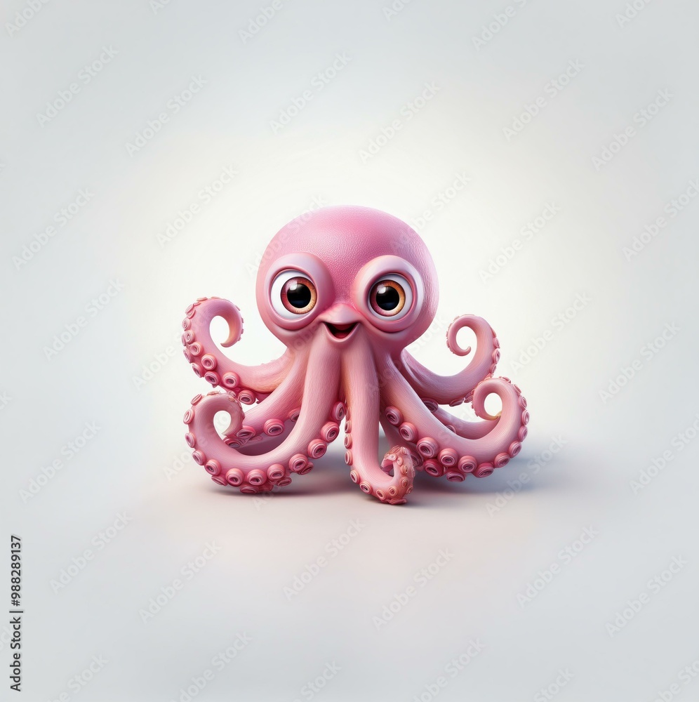 A pink octopus with large eyes smiles brightly against a white background. A pink octopus with large eyes smiles brightly against a white background.