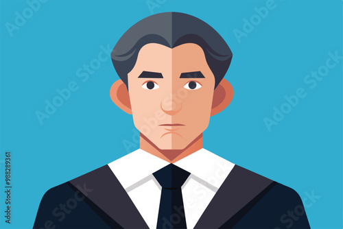 A confident male defendant stands poised in formal attire, ready for a courtroom hearing. The background emphasizes a professional legal atmosphere.