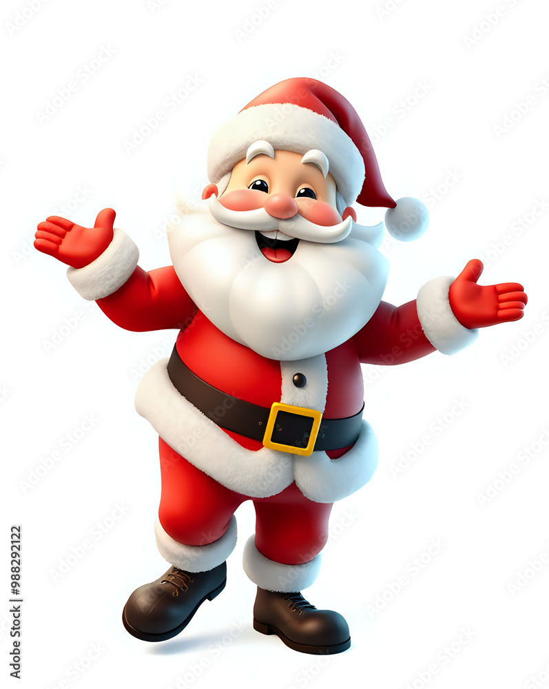 Cheerful 3D cartoon Santa Claus character, dancing and smiling for Merry Christmas, isolated against a white background. AI-generated. Cheerful 3D cartoon Santa Claus character, dancing and smiling for Merry Christmas, isolated against a white background. AI-generated.
