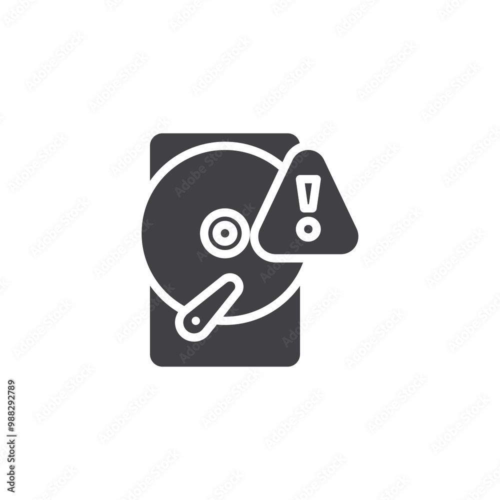 Hard drive with an exclamation mark vector icon Hard drive with an exclamation mark vector icon