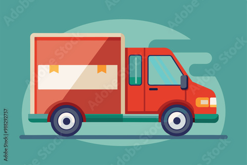 A vibrant red delivery truck is navigating an urban street, ready to transport packages to various destinations efficiently.