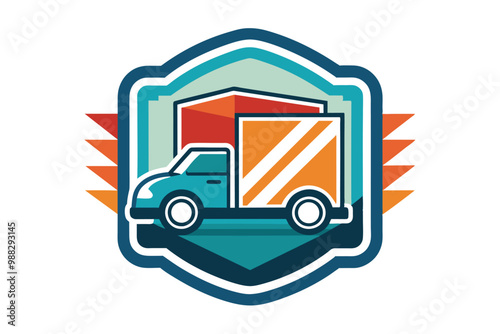 A colorful truck graphic symbolizes a reliable delivery service transporting goods through a bustling city landscape.