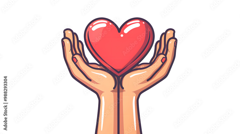 A simple icon of two hands holding up an heart bold lines, white background A simple icon of two hands holding up an heart bold lines, white background