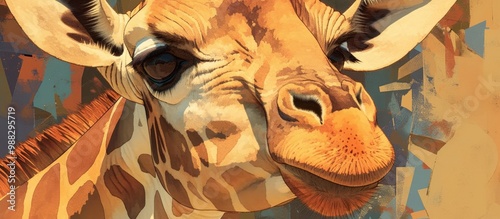 Close up depiction of a giraffe s mouth in an artistic painting photo