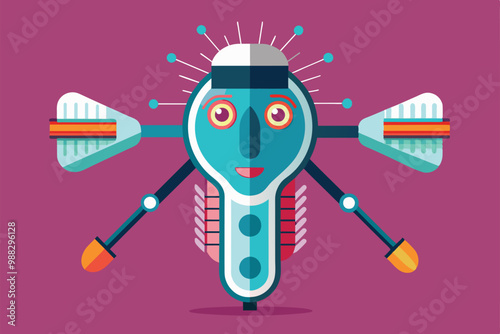 A colorful and imaginative depilation device features exaggerated design elements and a friendly face, set against a bright purple backdrop.