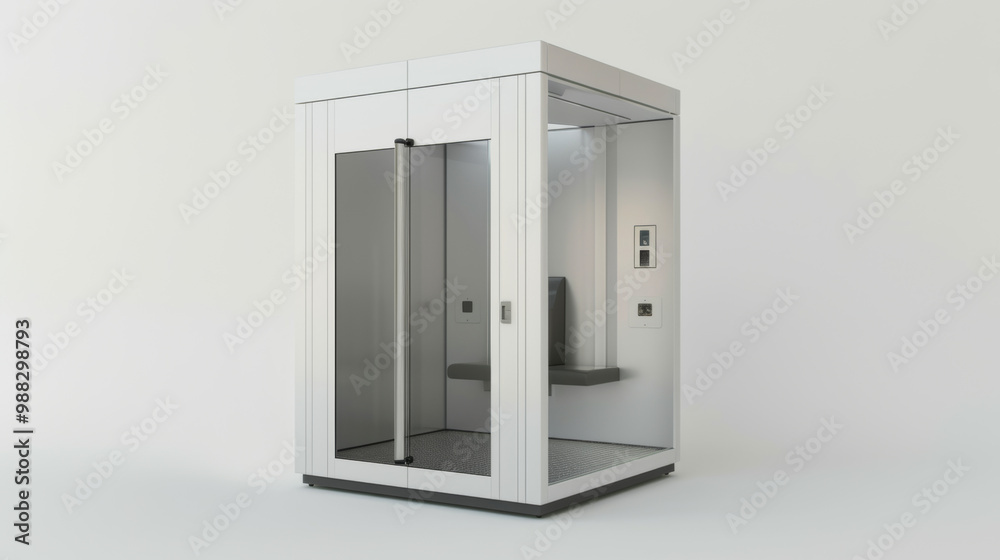 Soundproof booths for conducting hearing tests in controlled environments isolated on white background Soundproof booths for conducting hearing tests in controlled environments isolated on white background