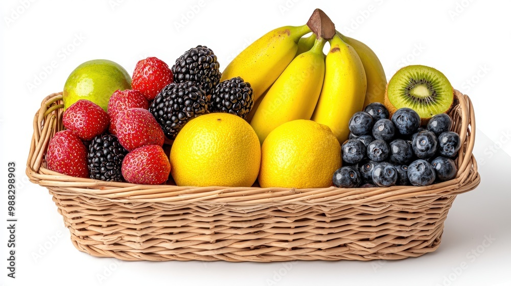 Basket of Nutritious and Vibrant Fresh Fruits on White Background Basket of Nutritious and Vibrant Fresh Fruits on White Background