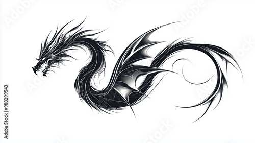 Illustration dragon tattoo design white background isolated on white background,. Created using Generative AI Technology 