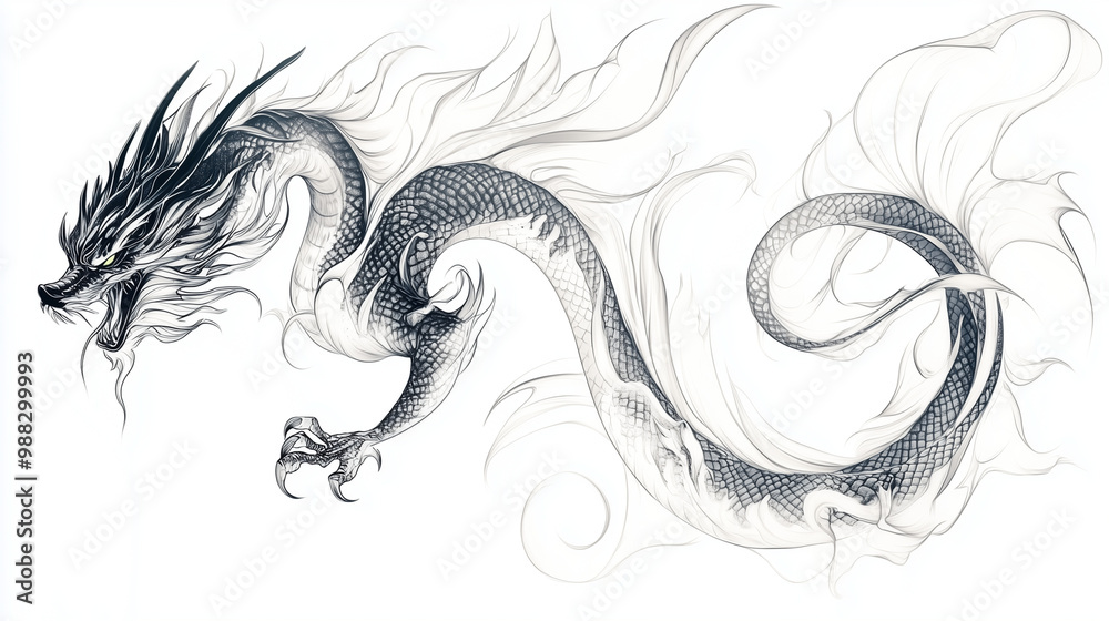 Illustration dragon tattoo design white background isolated on white background,. Created using Generative AI Technology
Illustration dragon tattoo design white background isolated on white background,. Created using Generative AI Technology