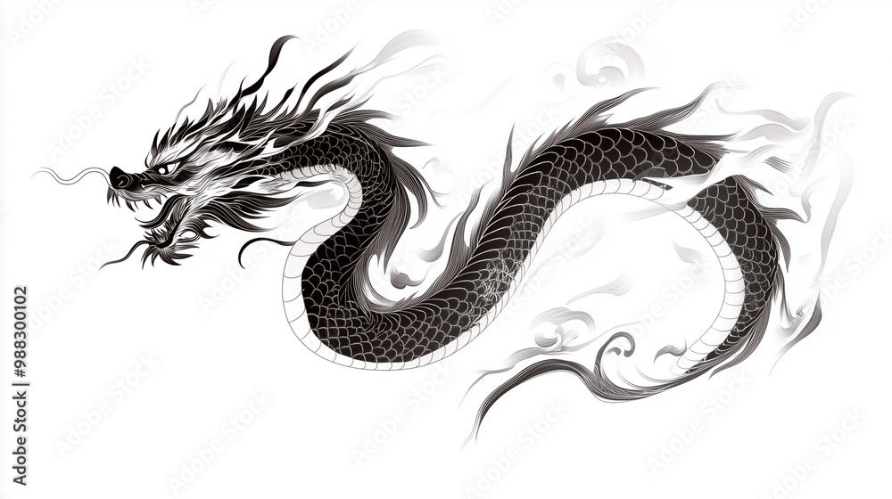 Obraz premium Illustration dragon tattoo design white background isolated on white background,. Created using Generative AI Technology 
