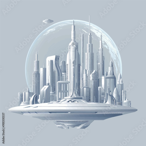 Vector, future space city, future technology, simplicity, minimalism, human outer space immigration