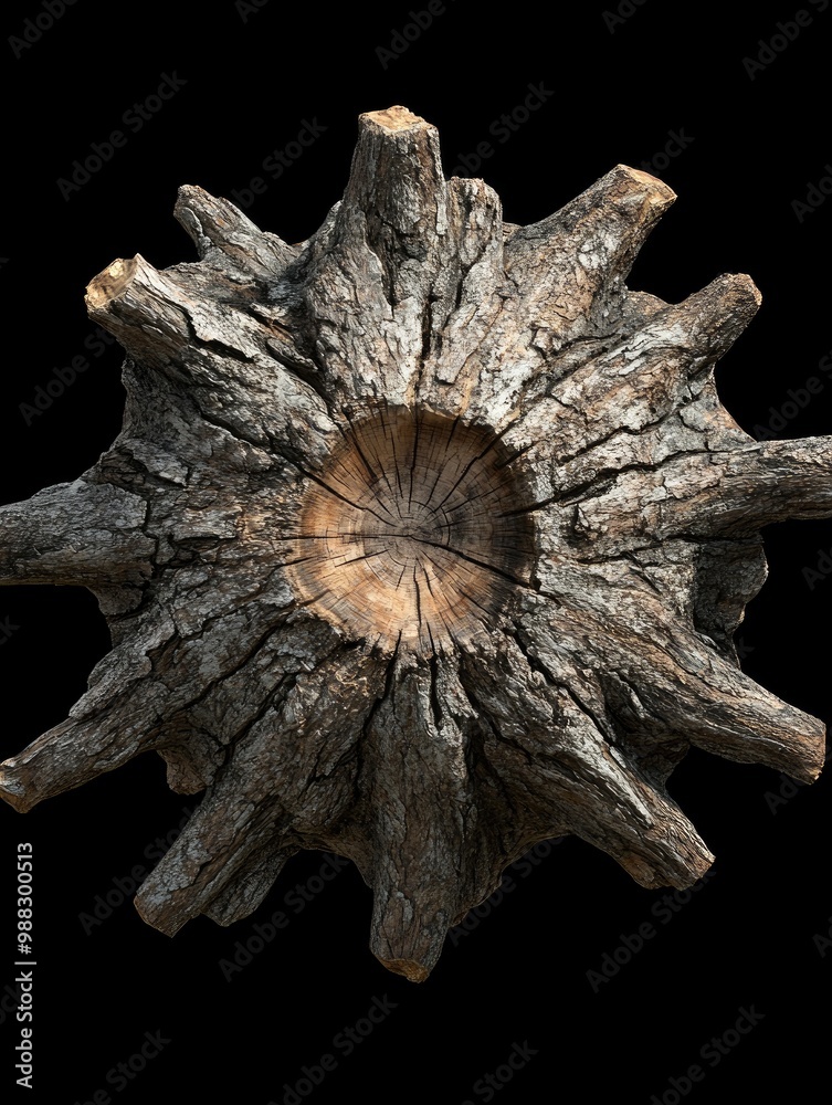 Obraz premium Fantasy 3D rendering of a dried tree stump isolated on a black background viewed from above