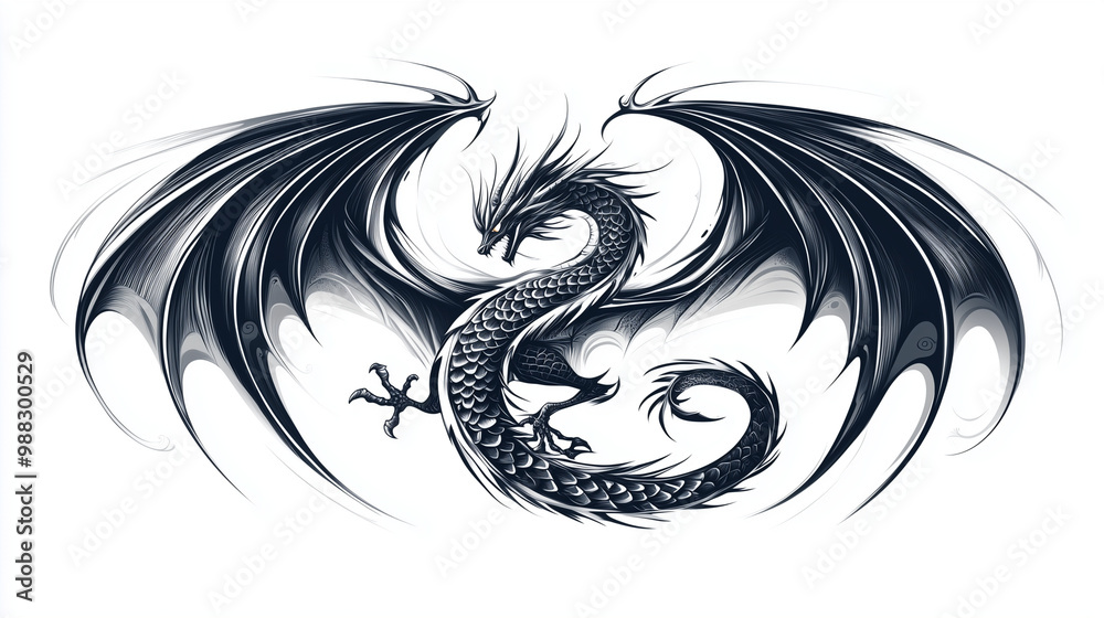 Illustration dragon tattoo design white background isolated on white background,. Created using Generative AI Technology
Illustration dragon tattoo design white background isolated on white background,. Created using Generative AI Technology