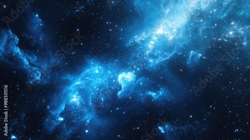 Cosmic nebula and starry background in shades of blue creating an abstract outer space scene