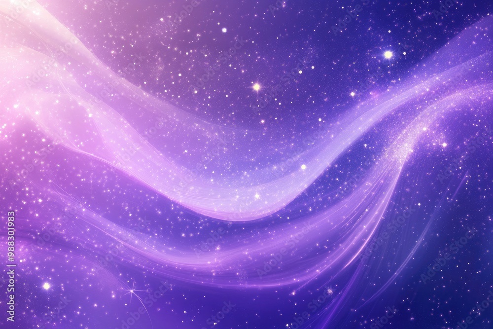 Fototapeta premium Vibrant violet illustration featuring an abstract shimmering background adorned with stars