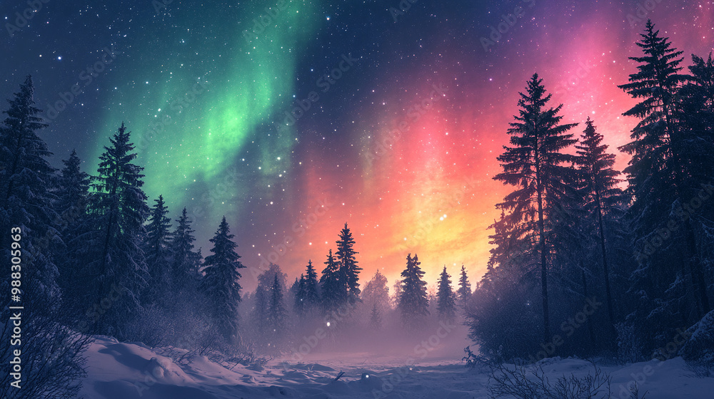 Fototapeta premium beautiful aurora borealis northern lights with mountain and snow background