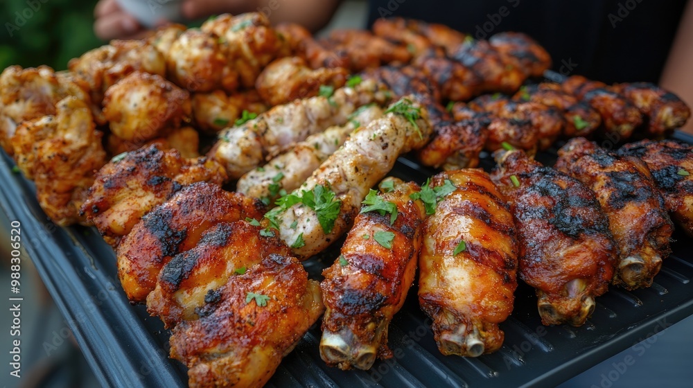 Grilled chicken wings and crispy broasted chicken Grilled chicken wings and crispy broasted chicken