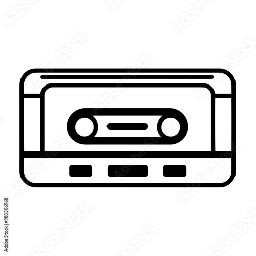 Streamlined audio cassette outline icon in vector format for retro designs.