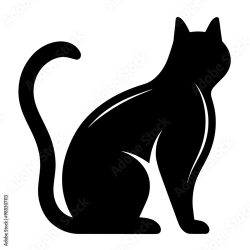 Elegant outline icon of a black cat silhouette in vector, perfect for Halloween designs.