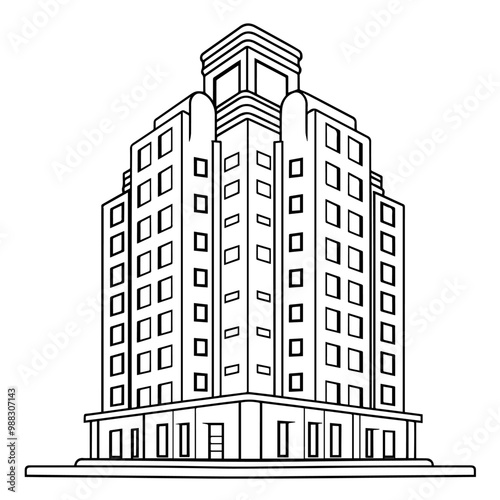 Streamlined outline icon of a building in vector, versatile for architectural designs.