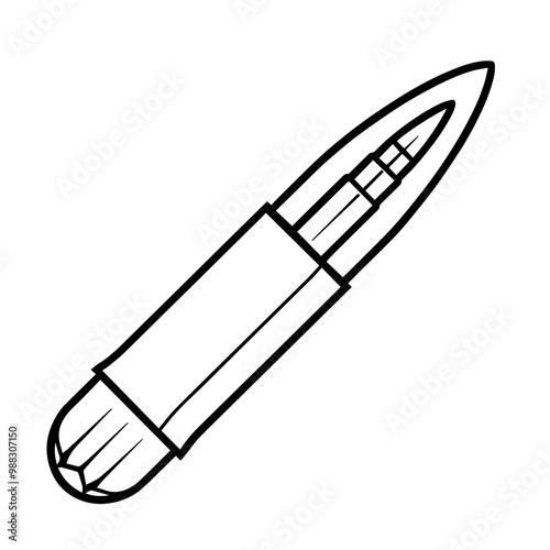 Sleek outline icon of bullet ammunition in vector, versatile for military or shooting designs.
