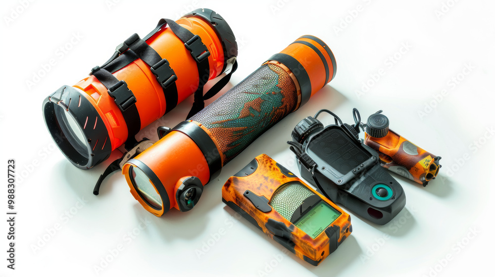 Sonar devices for mapping underwater topography and features isolated on white background Sonar devices for mapping underwater topography and features isolated on white background