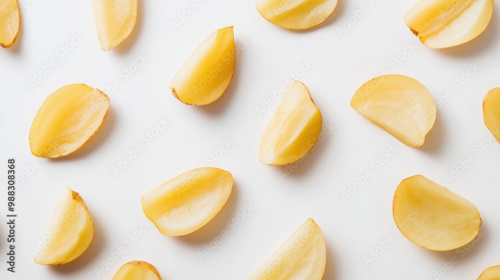 Sliced potato on a plain white background Sliced potato on a plain white background