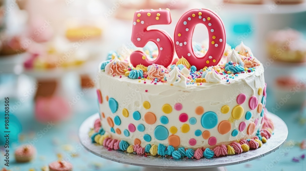 A homemade birthday cake featuring the number fifty adorned with vibrant icing and delightful treats ensures a joyful celebration for a milestone occasion A homemade birthday cake featuring the number fifty adorned with vibrant icing and delightful treats ensures a joyful celebration for a milestone occasion