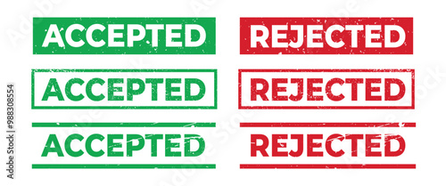 Accepted and rejected stamp sign symbol scratch grunge texture set