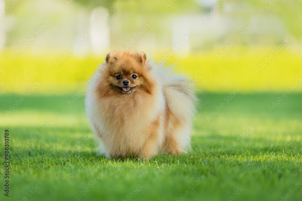 German Pomeranian dog in the park German Pomeranian dog in the park