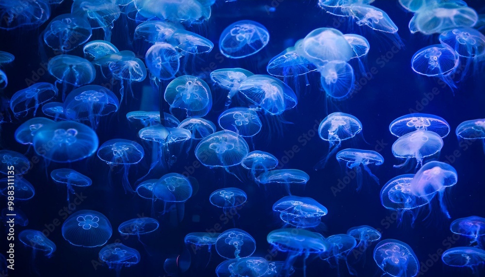深海を漂う幻想的なクラゲの群れ1 深海を漂う幻想的なクラゲの群れ1