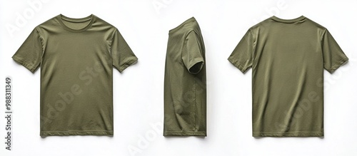 Three views of an olive green t-shirt photo