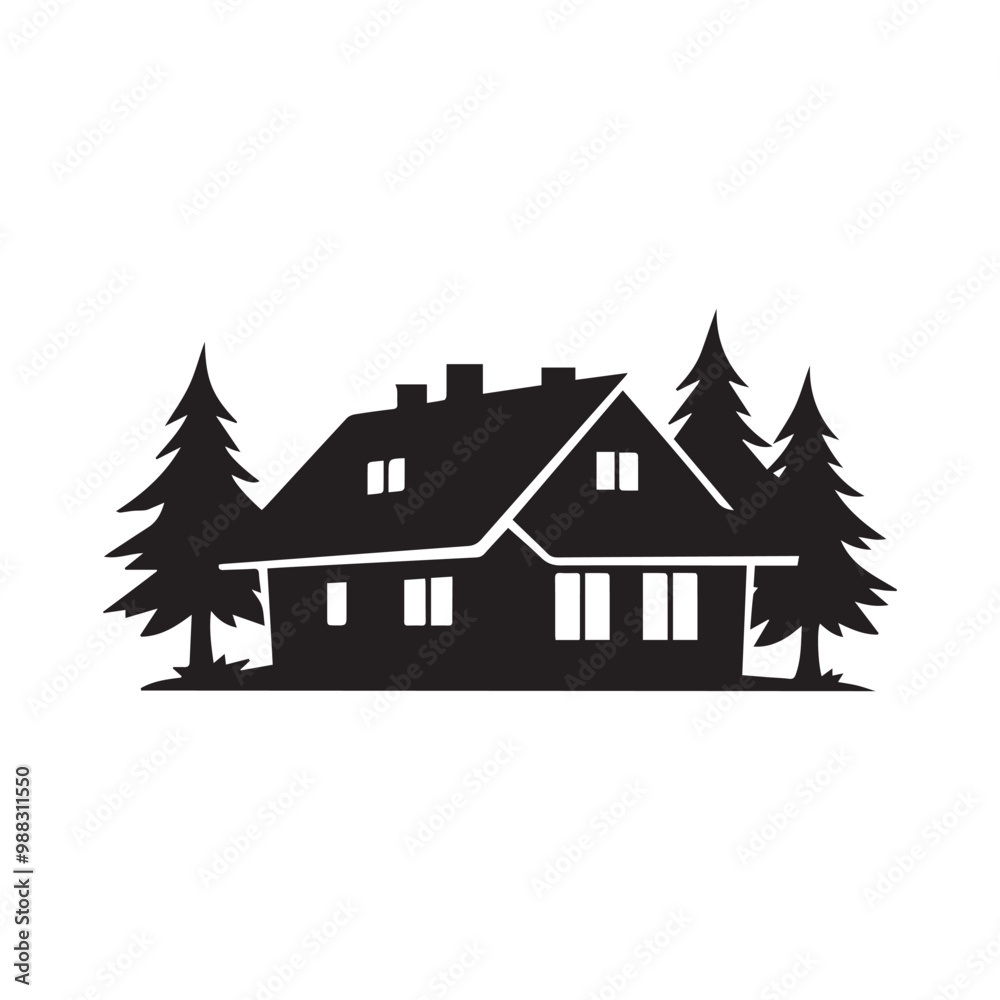 House tree art silhouette on white House tree art silhouette on white