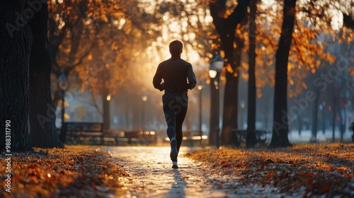 Solitary Running on a Dreamy Autumn Trail