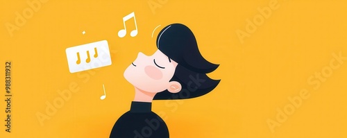 Catchy tune stuck in head, person humming along, flat design illustration