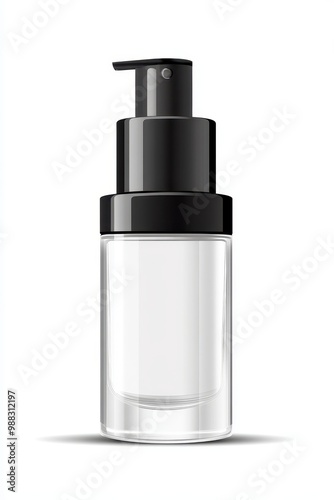 Elegant Black and Clear Cosmetic Pump Bottle on White Background for Skincare and Beauty Products