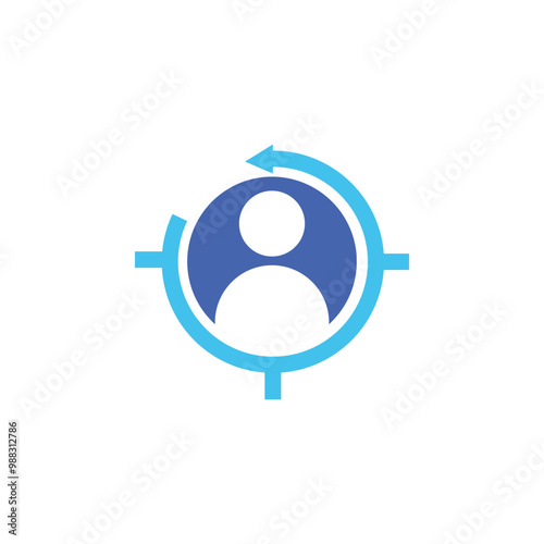 Targeting the individual: A symbolic representation of focused attention on a person or user, ideal for concepts like audience analysis, market research, or person-centered design.