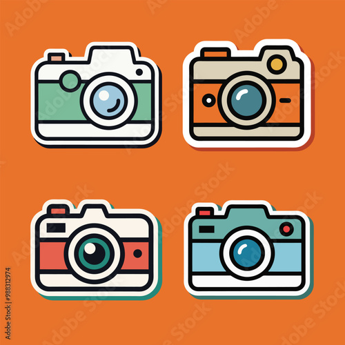  Vintage Camera Sticker with Detailed Lens, Buttons, and Bold Outline for Classic Sticker Effect