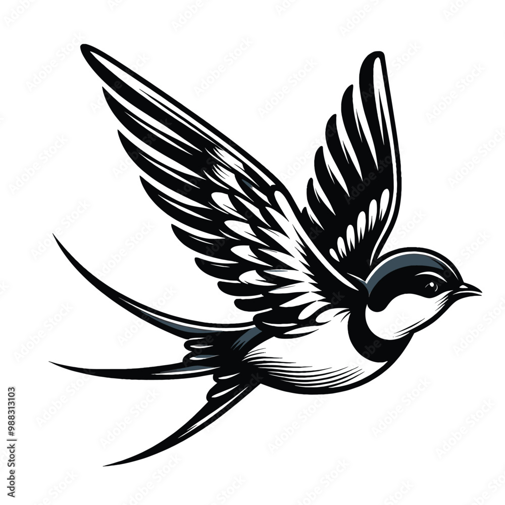 Obraz premium Elegant Swallow Bird in Flight Vintage Illustration