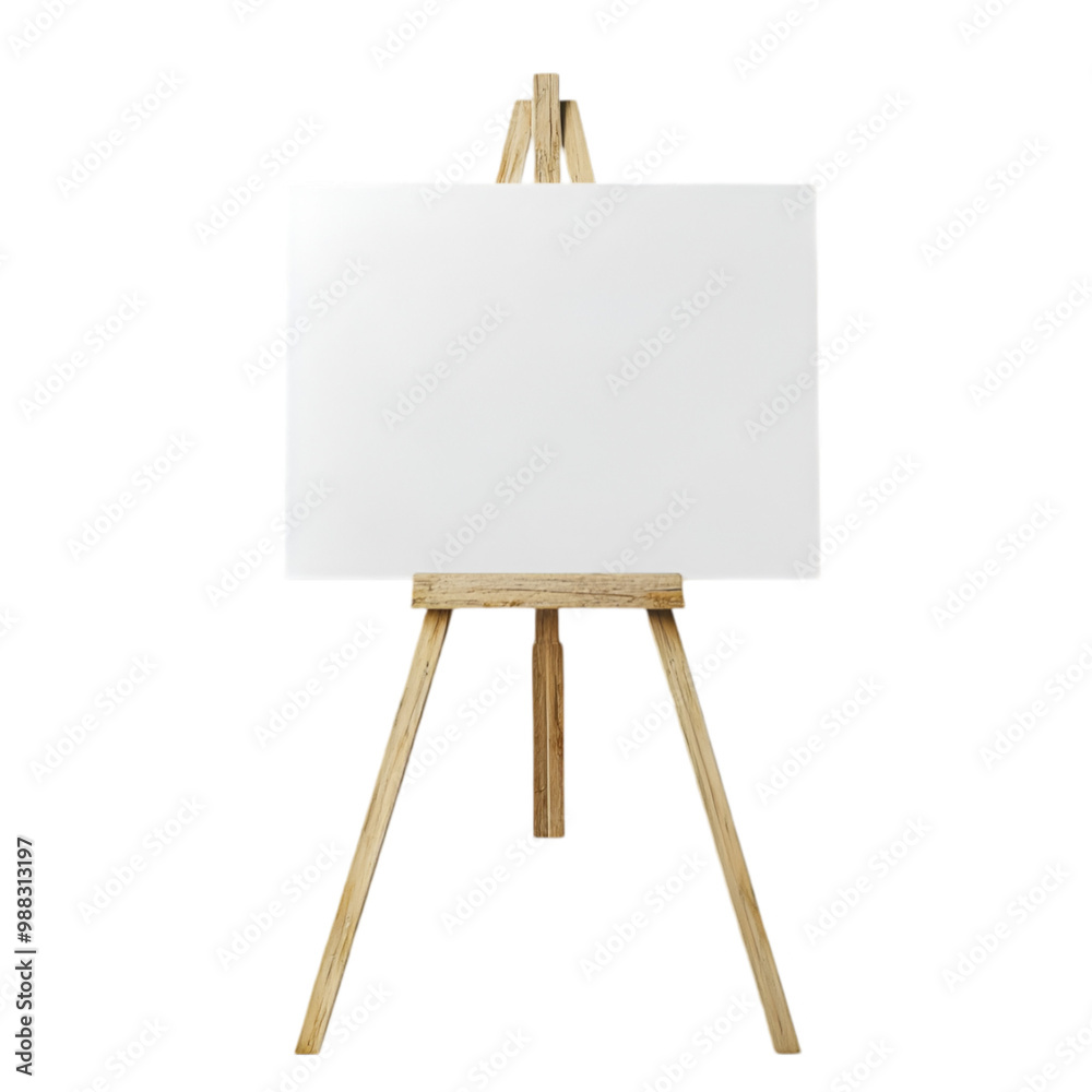 Wooden easel with blank canvas on white and transparent background Mockup for design. PNG cutout. Wooden easel with blank canvas on white and transparent background Mockup for design. PNG cutout.