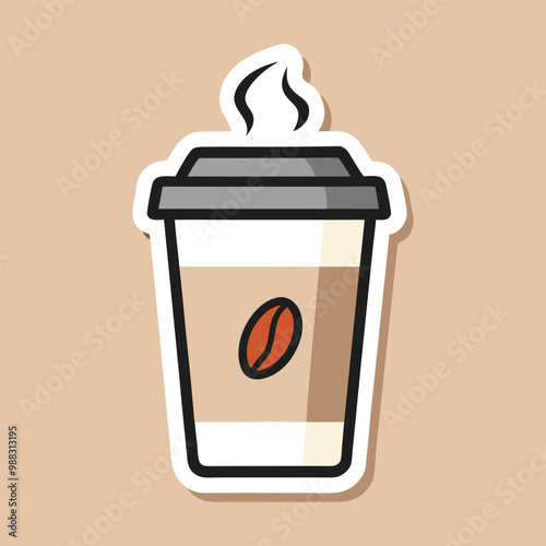 Takeaway Coffee Cup Sticker with Steam and Bold Outline for Sticker Effect - Simple Logo Design