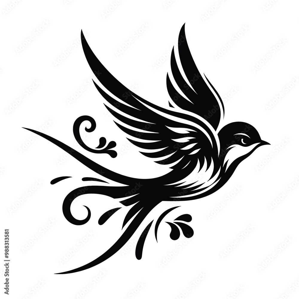 Fototapeta premium Elegant Black and White Swallow Bird Illustration Vector Art Design