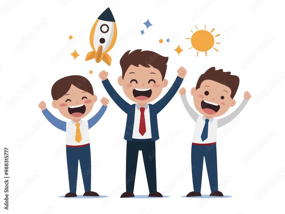 A startup team celebrating a milestone achieved during an incubator program A startup team celebrating a milestone achieved during an incubator program