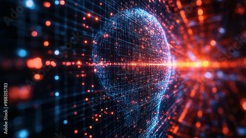 Wallpaper Mural Abstract Digital Sphere with Red and Blue Lights Torontodigital.ca