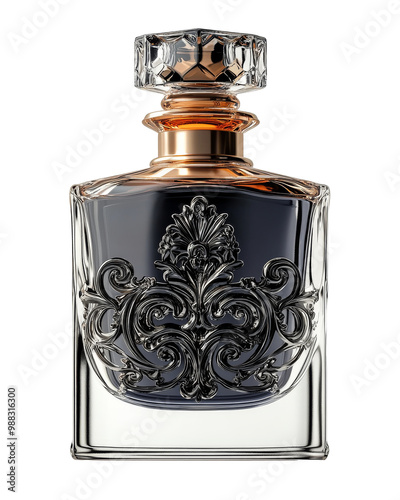 A bottle of perfume with a gold top